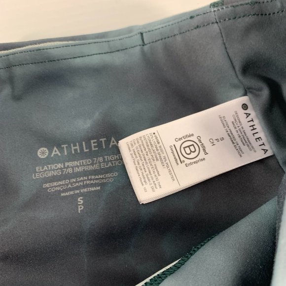 Athleta Womens Leggings Size Small Elation 7/8 Tight Ice Dye Printed Green Black - Picture 3 of 7